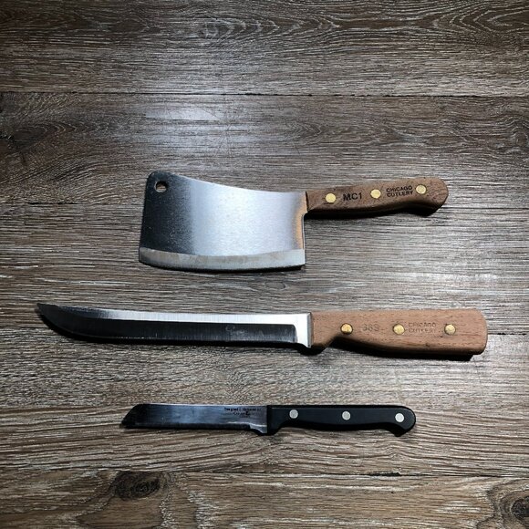 Chicago Cutlery MC-1 Cleaver 66S Utility Knife Small Serrated Knife Vintage Lot - Picture 1 of 6